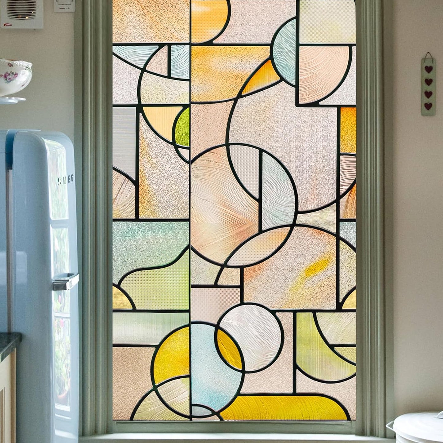 3D Stained Glass Window Privacy Film, Heat Control UV Blocking Static Cling Decorative Window Film for Bathroom,Front Door,Home Non Adhesive,16.9 x 39.3 inches Wilderness