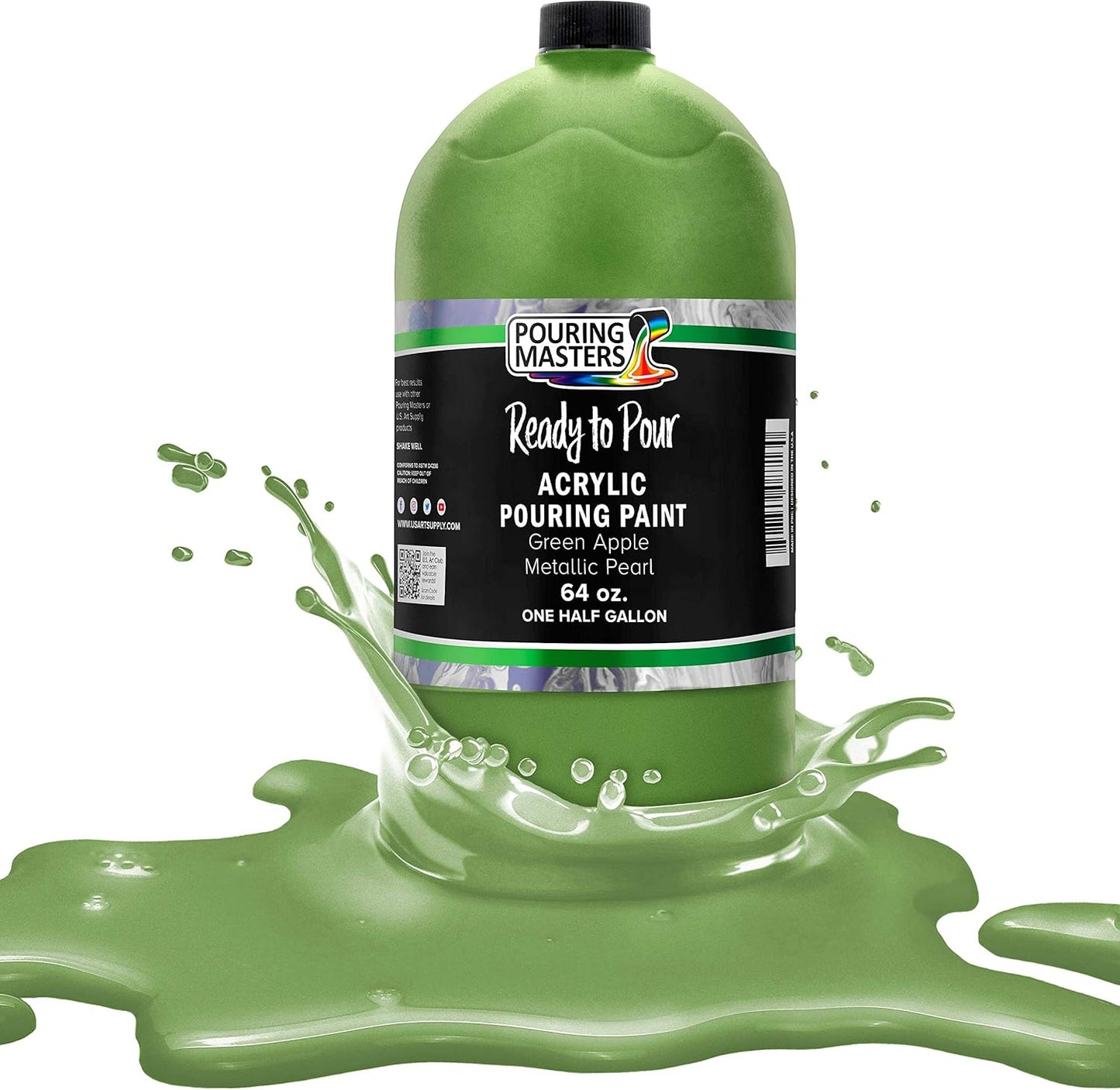 Pouring Masters Green Apple Metallic Pearl Ready to Pour Acrylic Pouring Paint - Premium 64-Ounce Pre-Mixed Fluid Acrylic Paint - Fluid Art Supplies for Canvas, Wood, Paper, Tile & Rocks