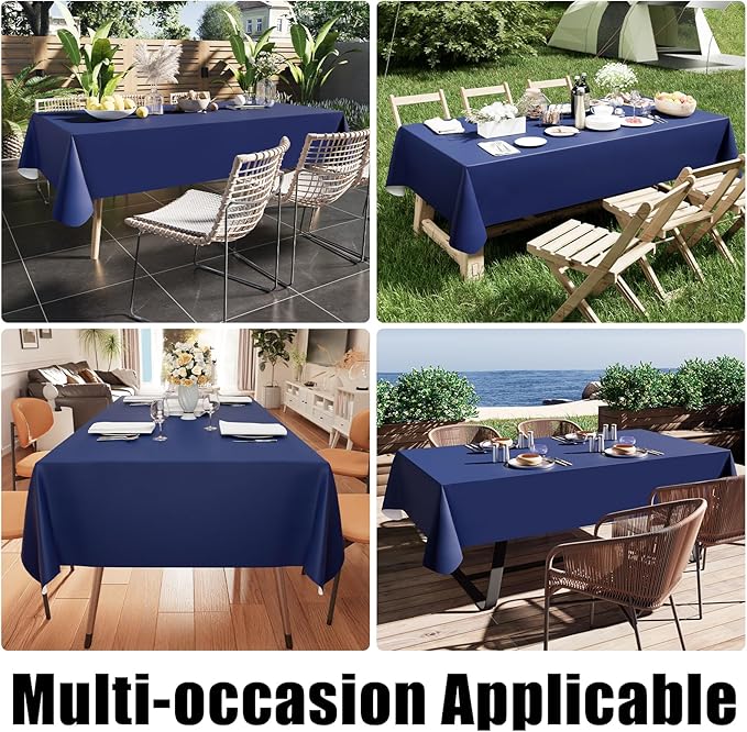 Smiry Rectangle Table Cloth 54x78 Inch, Waterproof Wipeable Vinyl Tablecloths Protector, Oil Spill Proof Plastic Table Cover for Dining, Picnic, Camping, Outdoor, Navy