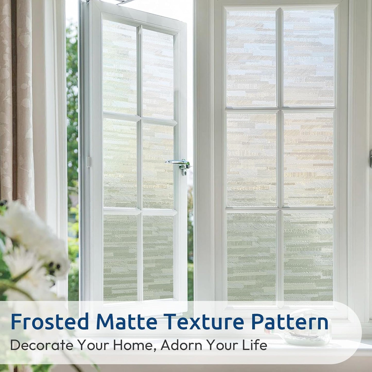 rabbitgoo Window Privacy Film, No Glue Frosted Glass Film, Static Cling UV Blocking Non Adhesive Reusable Heat Control Window Vinyl Clings for Home, Office, Frosted Silk, 29.5 x 118.1 Inches