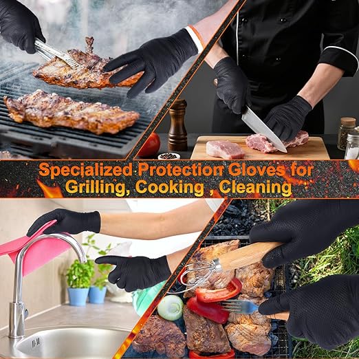 BBQ Gloves for Cooking Baking Grilling, 100 Count Disposable Nitrile Gloves and 4 Count Cotton Glove Liners Washable (10mil Nitrile, X-Large)