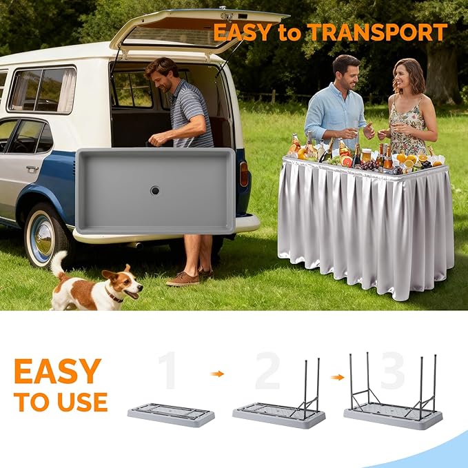 VINGLI 46" Extra LargeFolding Party Ice Cooler, Portable Tailgate Camp Fishing Cleaning Table, Plastic with Matching Skirt, Ice Table for Party, BBQ, Camping, Picnic (Grey)