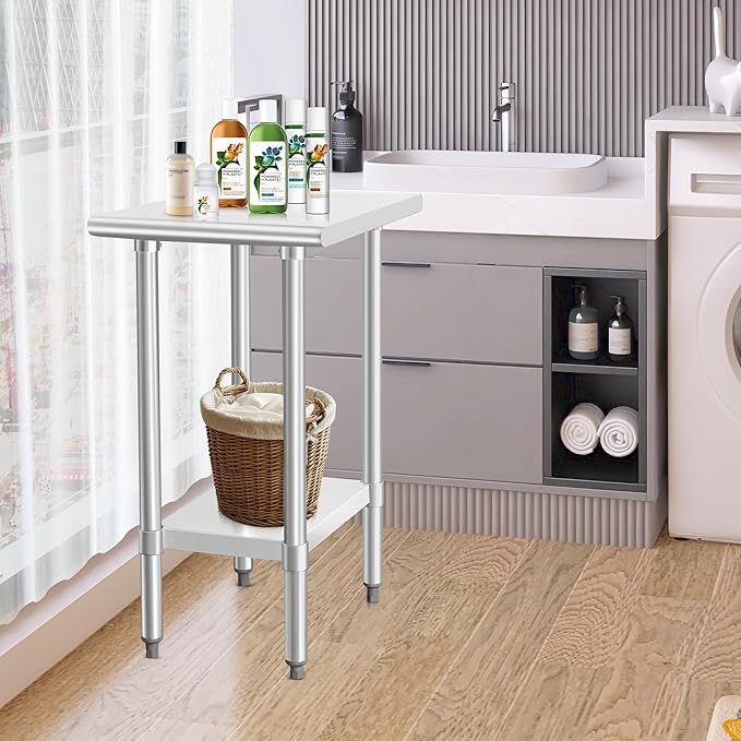 HARDURA Stainless Steel Table 24X18 Inches with Undershelf and Galvanized Legs NSF Heavy Duty Commercial Prep Work Table for Restaurant Kitchen Home and Hotel