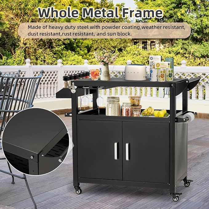 Outdoor Grill Prep Table Storage Cabinets Rolling Bar Grill Cart with Wheels for Blackstone 17/20/22 Inch Griddles Stand, Movable Kitchen Island for Patio, Outdoors, Bar, Outside, Poolside