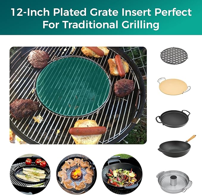 Hinged Cooking Grate for Weber 22.5 Inch Grill-8835 Gourmet BBQ System Replacement Grate Compatible with One-Touch Silver,Master-Touch,Performer & Premium Charcoal Grills,21.5x21.5 inch