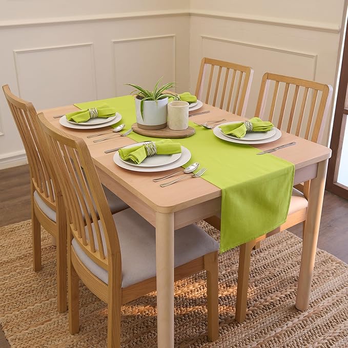 Encasa XO Table Runner 13"x72" Long | Cotton Canvas Fabric | Lime Green Solid Color | Machine Washable & Durable