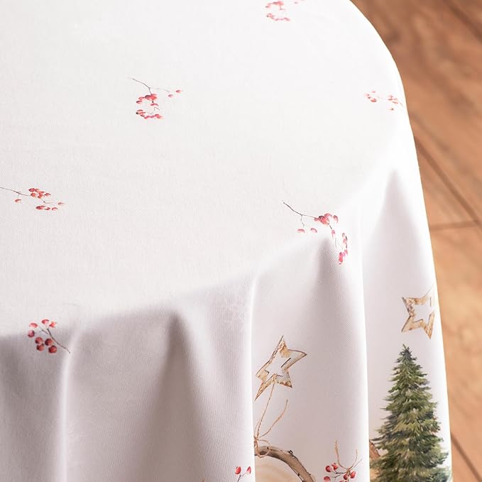 Maison d' Hermine Table Cloth Round Table 100% Cotton 69 Inches Fall Tablecloth Reusable Everyday Use for Thanksgiving Christmas Decorations Dining Farmhouse Party (Mountain Life)