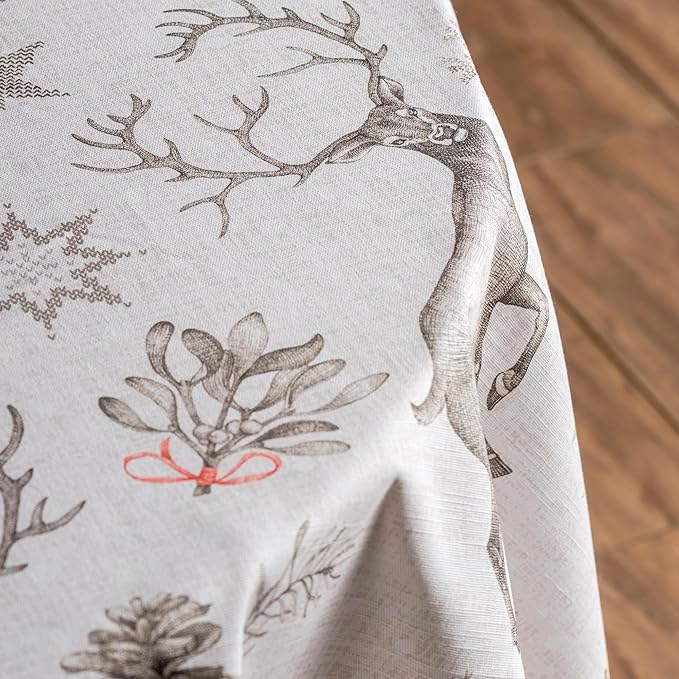 Maison d' Hermine Table Cloth Round Table 100% Cotton 69 Inches Fall Tablecloth Reusable Everyday Use for Thanksgiving Christmas Decorations Dining Farmhouse Party (Christmas Dew)