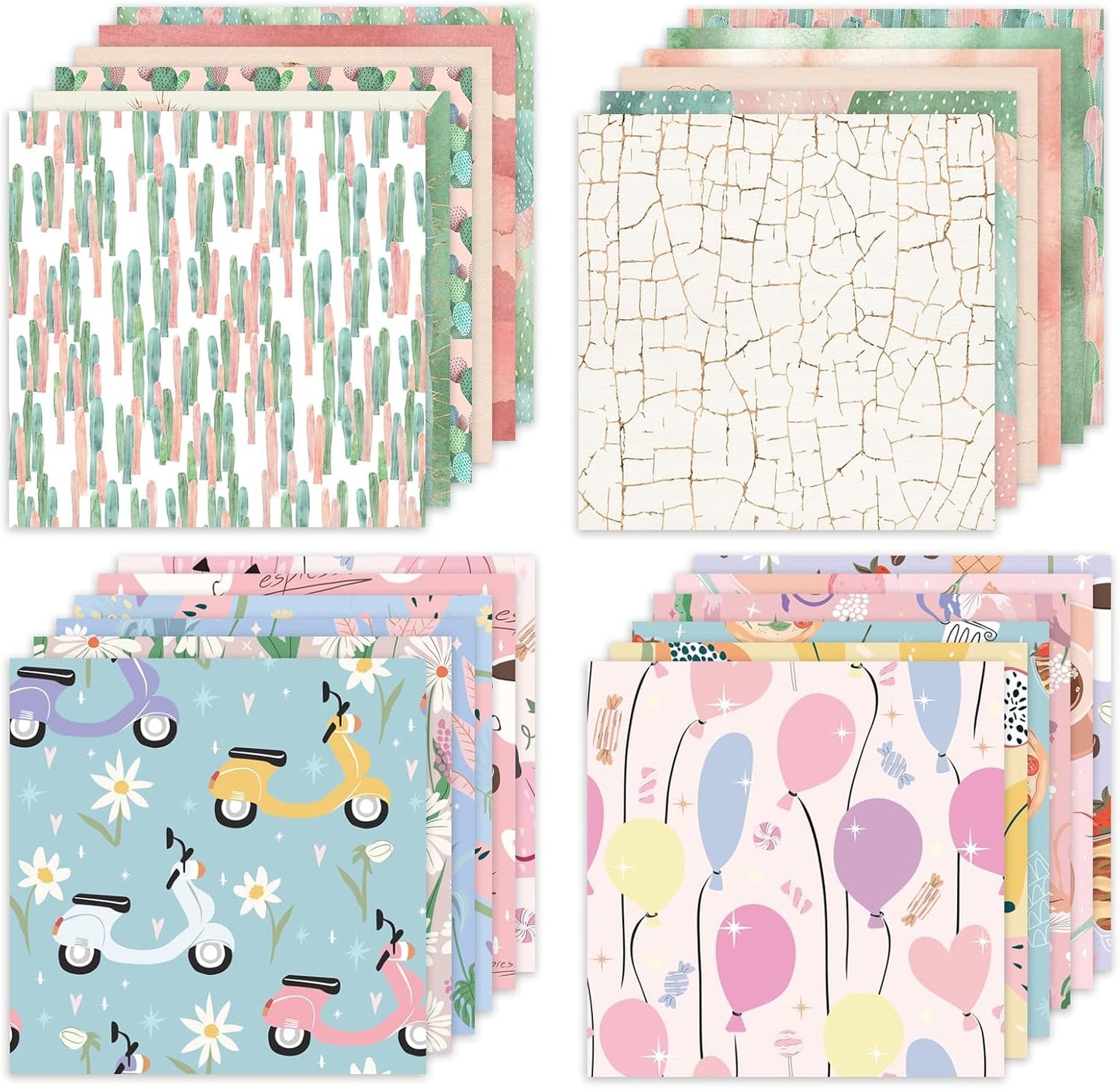 48 Sheets 24 Designs Scrapbook Paper Pad, 6"×6" Single-Sided Decopodge Craft Cardstock Paper,Scrapbooking DIY Decorative Background Cardmaking Supplies.Cactus&Cartoon