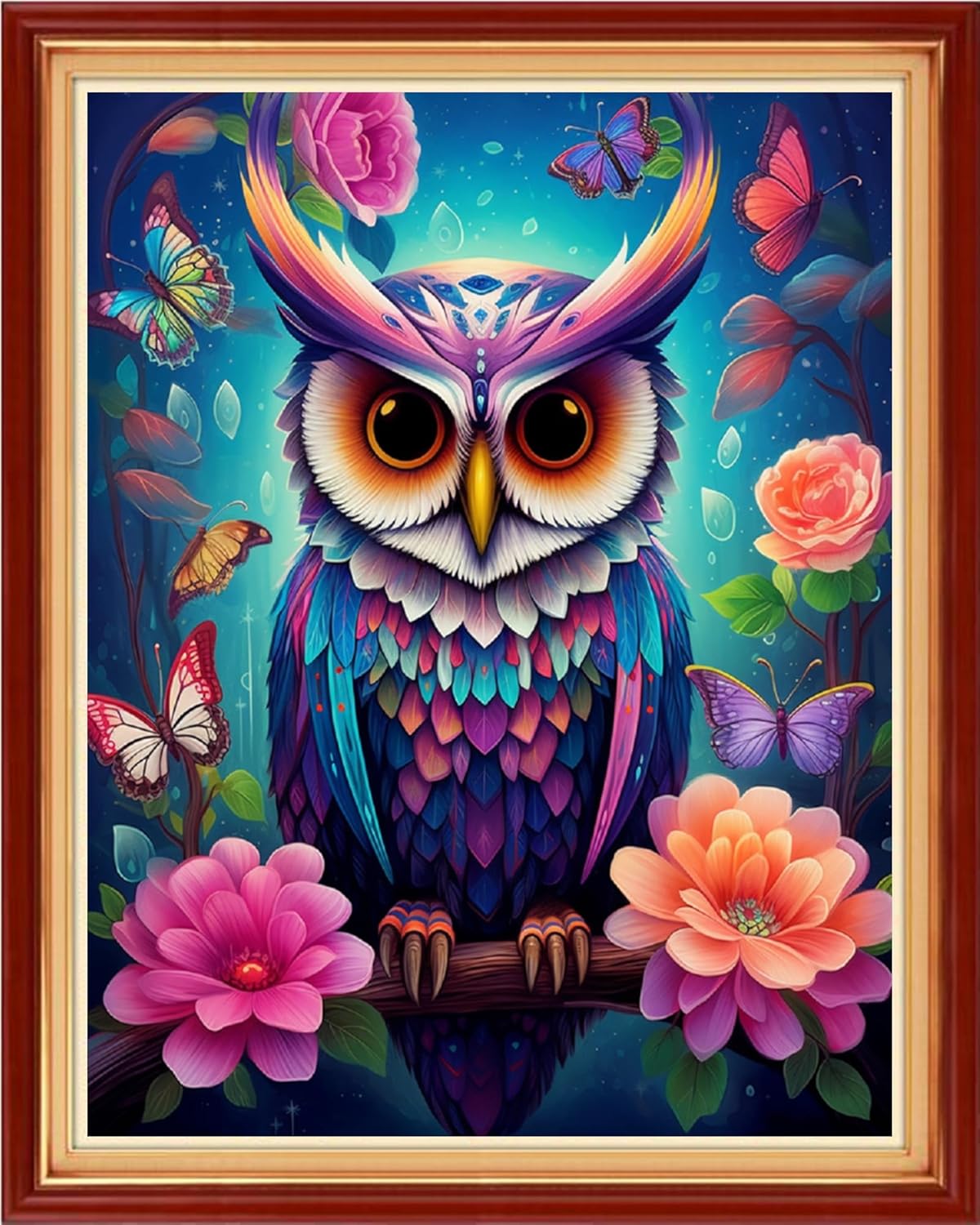 Foxdiviy Stamped Cross Stitch Kits Full Range of Embroidery Needlework Starter Kits for Beginners Adults 11CT Embroidery Patterns Art Crafts DIY Needlepoint Kits-Colorful Owl 16x20 inch