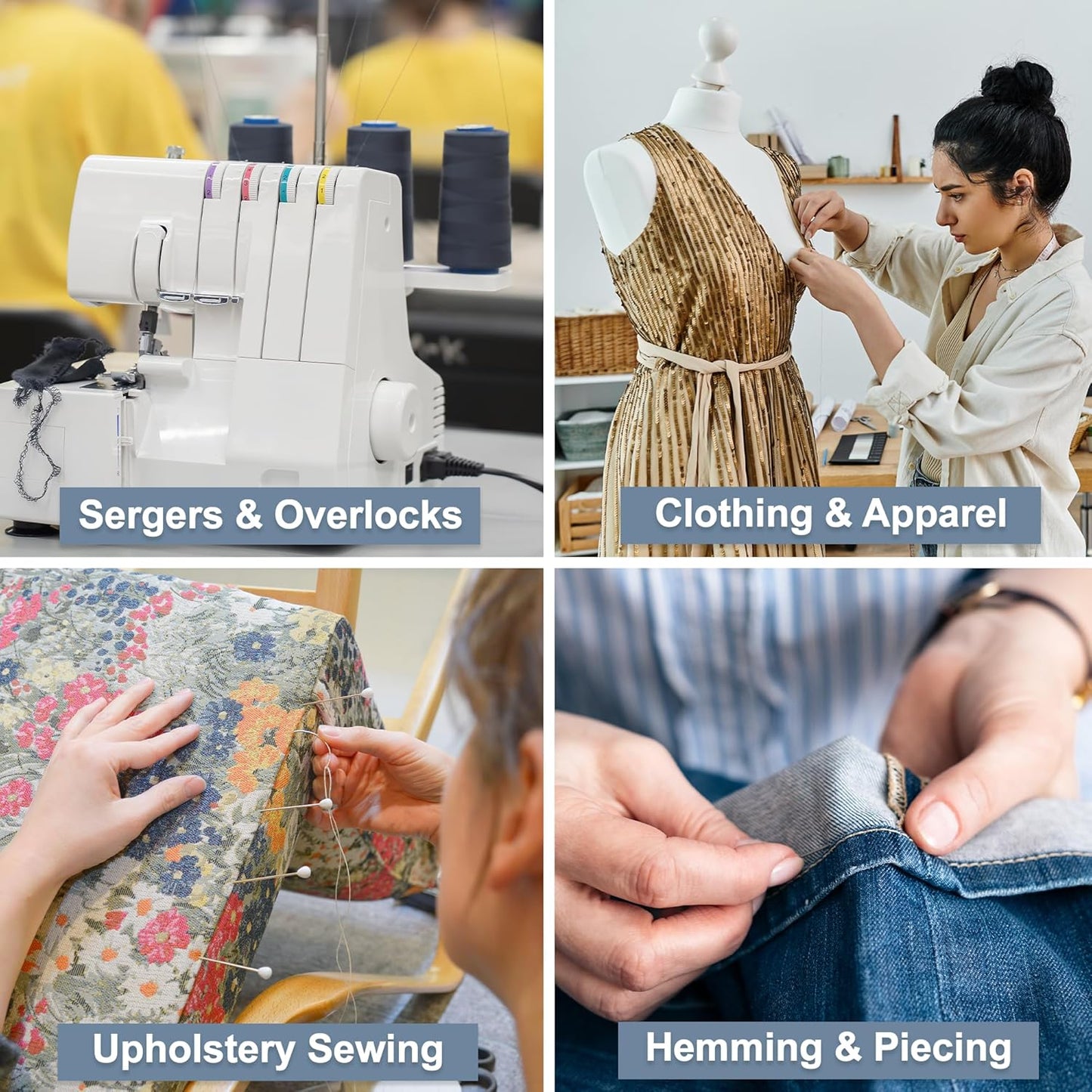 Mandala Crafts 4 Pack of Serger Threads Cones Spools - 20S/2 24000 Yards Polyester Peach Threads for Sergers Machine and Overlock Quilting Sewing Machine