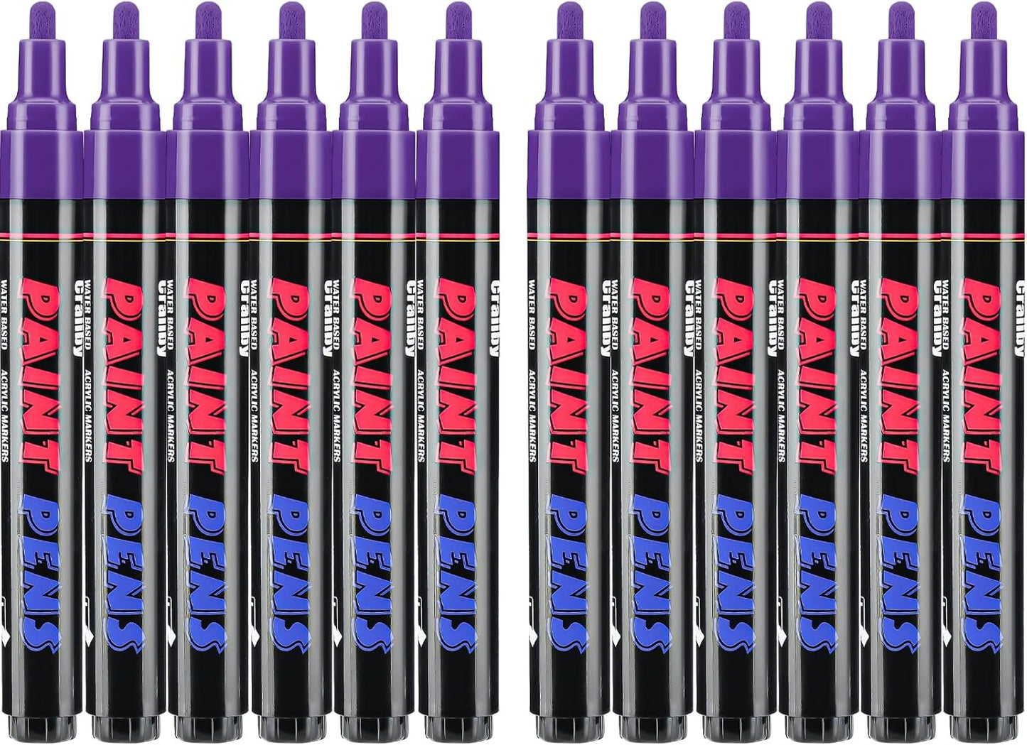 Purple Paint Pens Paint Markers - 12 Pack Permanent Quick Dry Waterproof Marker Pens for Rocks Wood Fabric Plastic Canvas Glass Mugs Metal Tire Stone