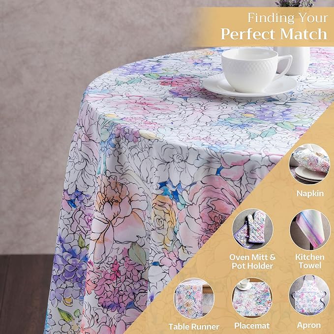 Maison d' Hermine Table Cloth Round Table 100% Cotton 69 Inches Tablecloth Reusable Decorative Everyday Use for Dining Room, Farmhouse, Home, Party, Festive & Wedding Spring Summer - Floral Love