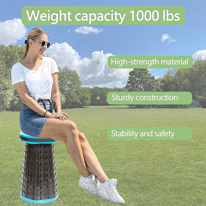 ALEVMOOM Upgraded XXL Collapsible Stool with Cushion 19.7",1000lbs Max Weight,Wider & Taller Pop Up Seat, Heavy Duty Portable Retractable Folding Chair or Travel Foot Rest for Camping & Outdoors