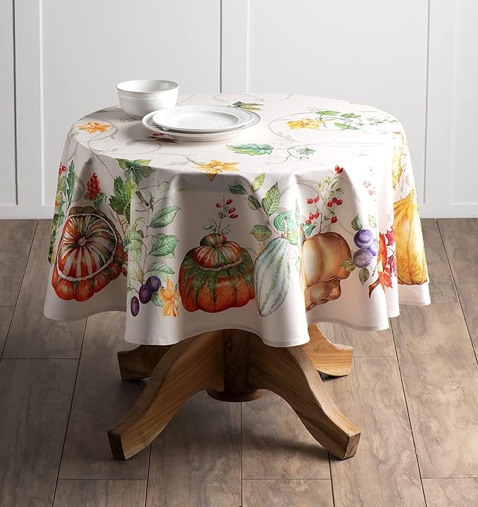 Maison d' Hermine Table Cloth Round Table 100% Cotton 69 Inches Fall Tablecloth Reusable Everyday Use for Thanksgiving Christmas Decorations Dining Farmhouse Party (Lumina)