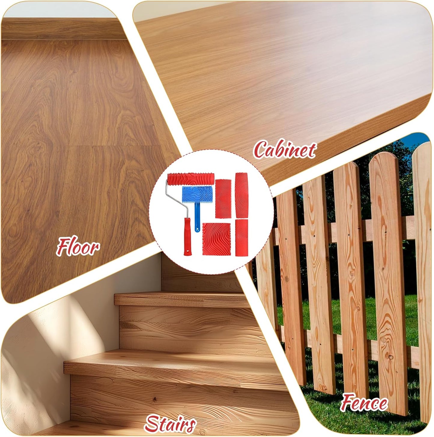 6 Pcs Wood Grain Tool, Soft Rubber Wood Graining Tool with Handle, Natural Woodgrain Maker for Wall Room Art Paint Decoration