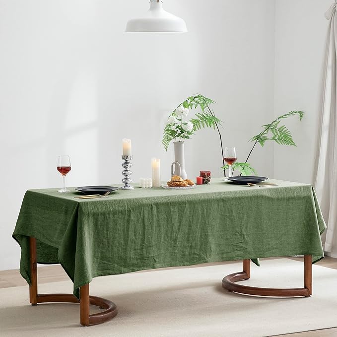 EVERLY 100% Pure Linen Rectangle Tablecloths 60x84Inches for Dining,Buffet Parties,Picnic,Events,Weddings and Restaurants,Decorative Halloween,Thanksgiving Machine Washable Tablecloths-Green
