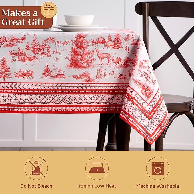Maison d' Hermine Table Cloth Rectangle Table 100% Cotton 54 x 72 Inches Fall Tablecloth Reusable Everyday Use for Thanksgiving Christmas Decorations Dining Farmhouse Party (Winter Jouy)