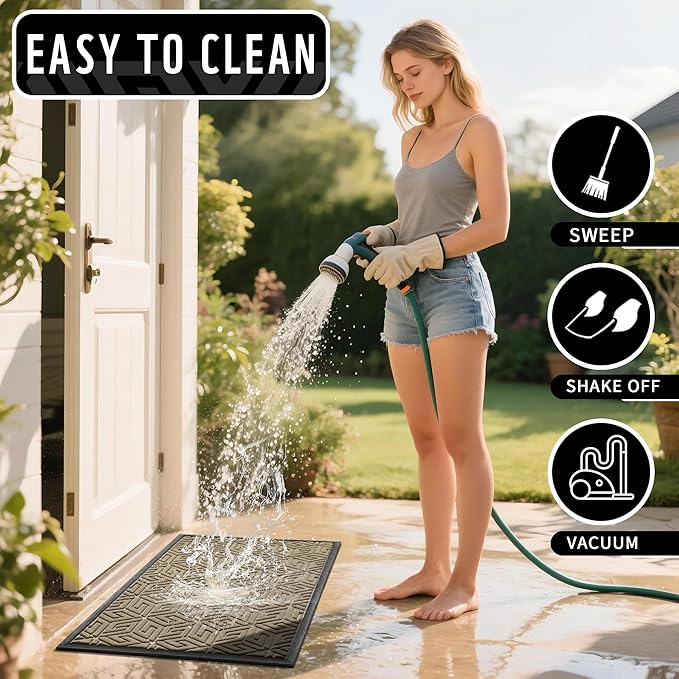 Yimobra Large Door Mat 36x24, All-Weather Waterproof Outdoor Mats for Front Door, Non Slip Rubber Doormat for Patio Proch Outside Entryway Indoor, Pale Khaki