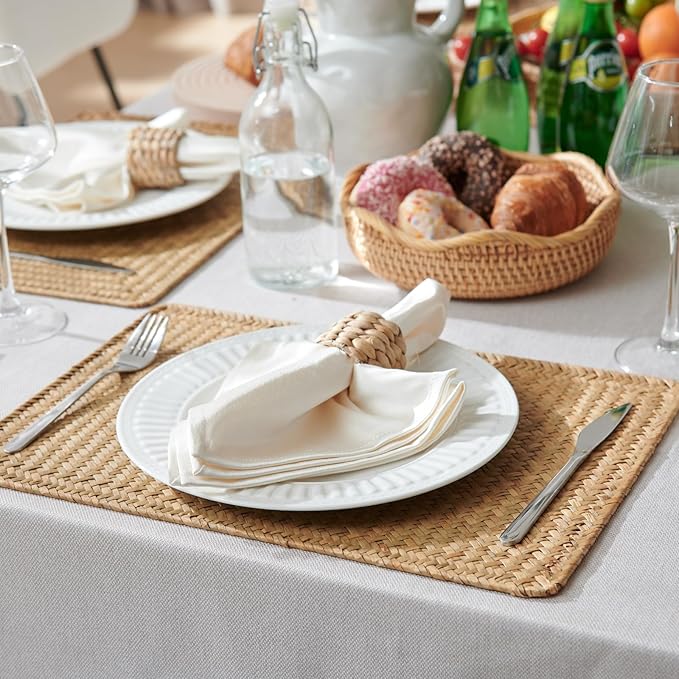 6 Pack Rectangular Woven Placemats, Rattan Wicker Table Mats, 17" x 12", Natural Seagrass Place Mats for Dining Table
