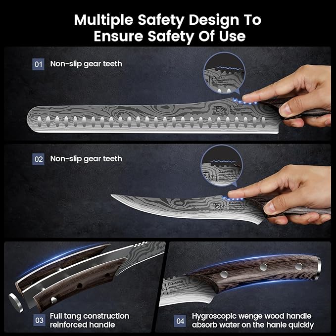 Brisket Slicing Knife Set, Carving and Boning Knife for Meat & Turkey Cutting, Japanese Style High Carbon Steel Kitchen Knives Set For Home & BBQ, Wood Ergonomic Full Tang Handle, Christmas gift