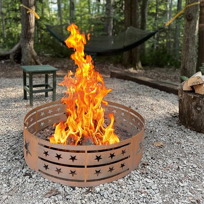 Fire Pit Ring, 30" Steel Fire Ring Heavy Duty Carbon Steel Liner, Outdoor Cooking Camping Steel Fire Ring Combo Insert DIY Campfire Liner