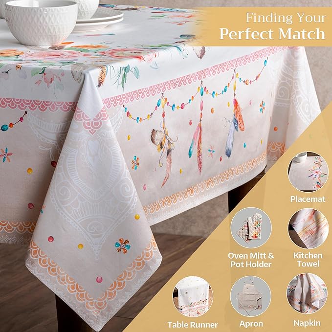 Maison d' Hermine Table Cloth Square Table 100% Cotton 60 x 60 Inches Tablecloth Reusable Decorative for Dining Room, Farmhouse, Home, Party, Festive & Wedding Spring Summer - Ibiza - Beige