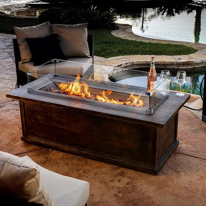 Holy Fire 35.5" L x 15.5" x 6" Rectangle Fire Pit Glass Wind Guard Clear Tempered Glass Flame Protective Pane Wind Resistant - Fits 30”x10 Fire Pit Burner Pan
