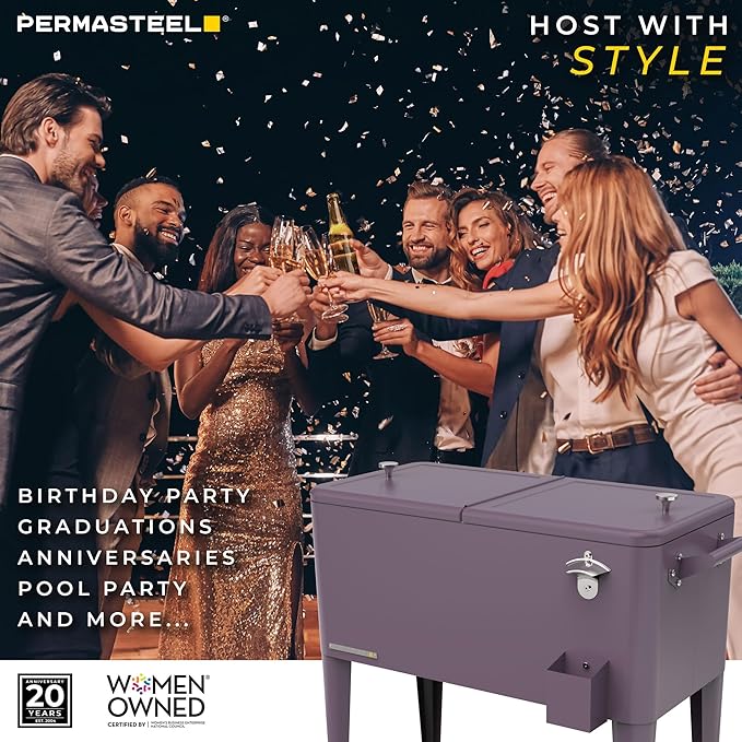 Permasteel 80 Quart Party Cooler, Rolling Ice Chest with Wheels and Handles for Indoor Outdoor Patio