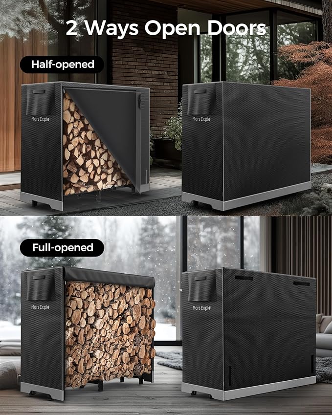 4ft Firewood Log Rack with Cover Outdoor, Heavy Duty Indoor Outdoor Firewood Storage Log Rack with Cover Combo Set Black