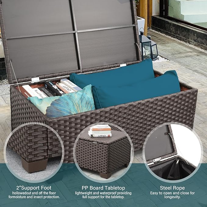 Patio Furniture Set 7-Piece Outdoor Patio Furniture with Storage Table Outdoor Couch Patio Chairs Outdoor Conversation Set with Non-Slip Cushions Waterproof Covers, Peacock Blue