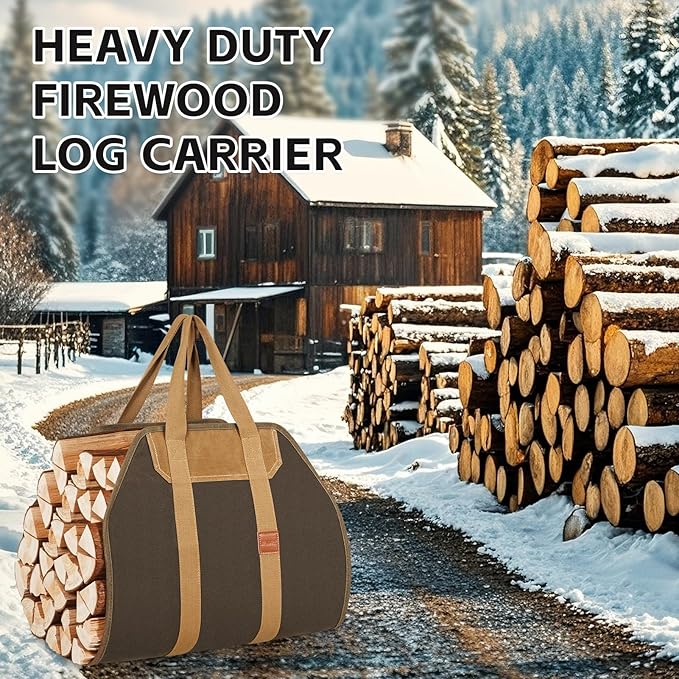 1MORE Firewood Carrier - Wood Carrier for Firewood,Log Carrier for Firewood Tote Bag, 40"X19" Canvas Firewood Carrier, Water Resistant Log Tote Wood Carrying Bag With Handles,Fireplace Tools.Green