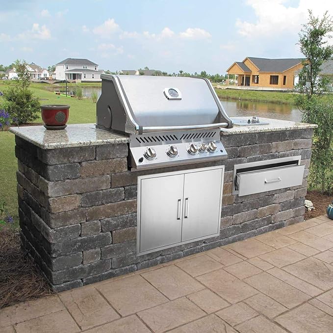 Outdoor Kitchen Single Drawer Stainless Steel BBQ Enlarger -30" W x 10" H x 23" D Enclosed Built-in Drawer Flush Mount for Outdoor Kitchens & BBQ Islands