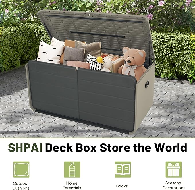 260 Gallon Outdoor Storage Box, Deck Boxes Outdoor Waterproof, Patio Storage Box, Outdoor Storage Box Waterproof, Resin, Heavy-Duty & Lockable for Backyard, Garden, Pool