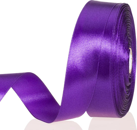 1 Inch Purple Solid Satin Ribbon, 50 Yards Craft Fabric Ribbon for Gift Wrapping Floral Bouquets Wedding Party Decoration