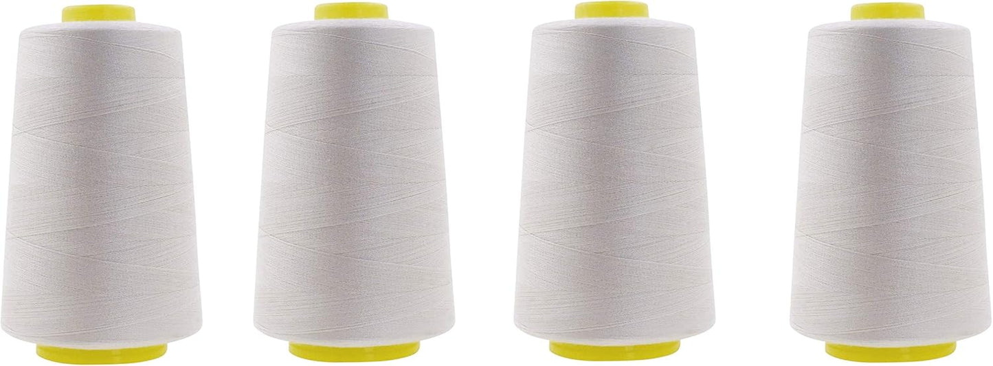 Mandala Crafts 4 Pack of Serger Threads Cones Spools - 20S/2 24000 Yards Polyester Off White Threads for Sergers Machine and Overlock Quilting Sewing Machine