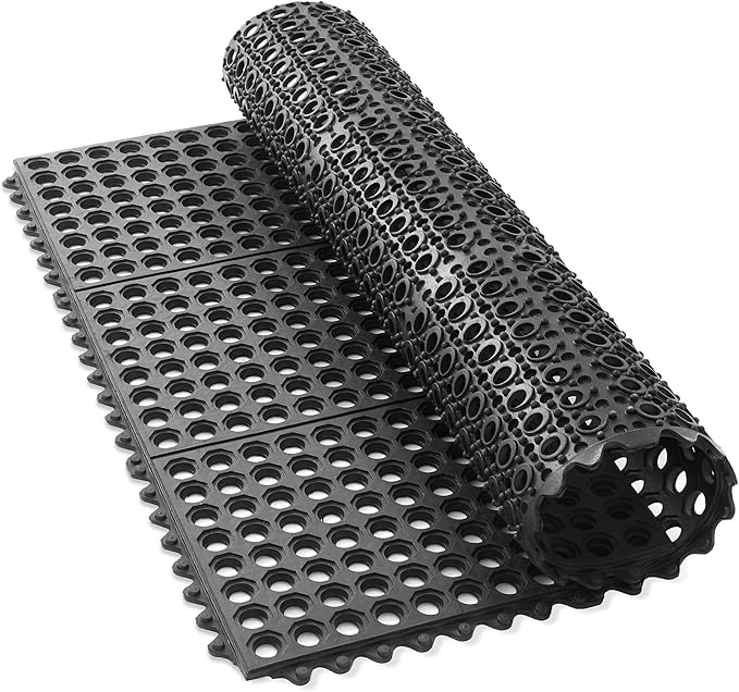 GRIDMANN Rubber Interlocking Floor Mat, 36" x 36" Non-Slip Anti-Fatigue Drainage Mat for Restaurants, Commercial Kitchens, Bar Floors, Black