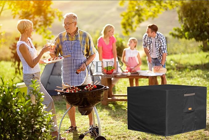 Fire Pit Cover 600D Heavy Duty Waterproof Fabric With PVC Coating Square 36" Wx 36" D x 24" H Black Fits for 32-36 Inch Fire Pit Table Fade Resistant Outdoor Firepit Cover