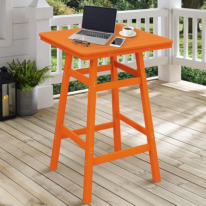 Costaelm Outdoor Bar Table, 42" Counter Height Square Patio Cocktail Bar Table with Umbrella Hole, Patio Bistro Dining Pub Table for Front Porch Deck Backyard Garden, Orange