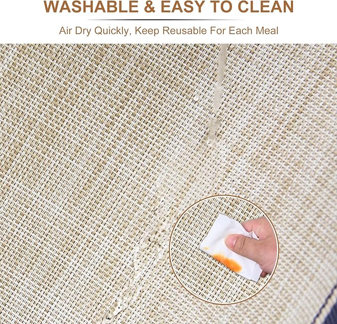 BETEAM Placemats Set of 6, Woven Vinyl Placemat for Dining Table Washable Wipeable Kitchen Place Mats Durable Indoor Outdoor Table Mats