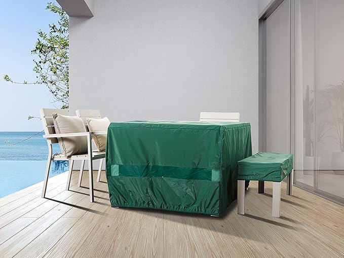 Covermates Classic Rectangular Table Top Cover – All-Weather Outdoor Table Protection, Water-Resistant Vinyl, Elastic Hem, Mesh Vents, Patio Furniture Cover, Rectangular 60W x 36D x 6H, Green