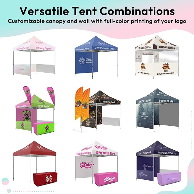 Custom Half Wall for 10' x 10' Canopy Pop-Up Tent for Tradeshows, Featuring Your Logo (Only 1 Half Wall, Excluding Canopy Tent on Front Picture)