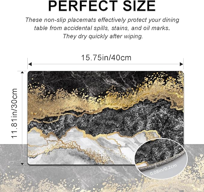 Placemats Set of 4 - Faux Leather Heat Resistant Placemats for Dinner Table, Non-Slip Waterproof Oil-Proof Washable Reusable Placemat for Indoor Outdoor Kitchen Decor, 15.75In*11.81In
