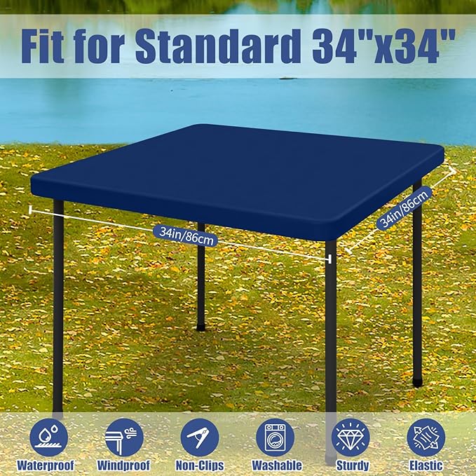 Spandex Square Table Cloth 6 Pack, Elastic Fitted Tablecloths for Picnic, Stretch Washable Patio Table Cover for Outdoor, Camping, Banquet and Parties (Navy, 34"x34")