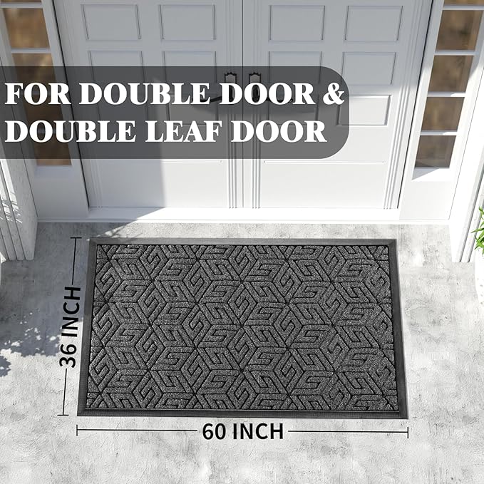 Yimobra Extra Large Door Mat 60x36, All-Weather Waterproof Outdoor Mats for Front Door, Non Slip Rubber Doormat for Patio Proch Outside Entryway Indoor, Mix Grey