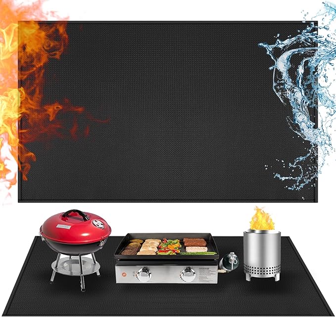 24x48in Heat Resistant Grill Mats for Outdoor Grill to Protect Your Prep Table and Outdoor Grill Table - Fire Proof & Water Proof & Oil Proof BBQ Mat - Black (0.6mm)