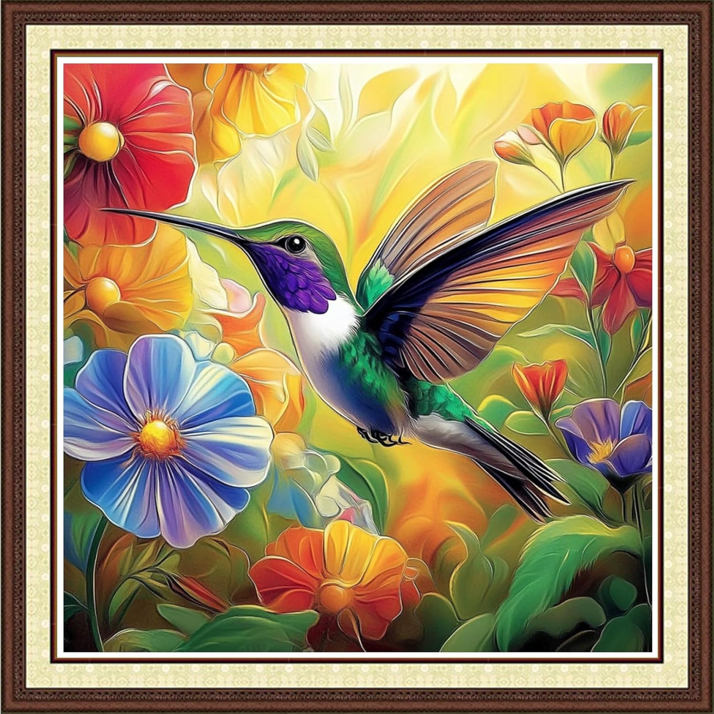 Findvoor Counted Cross Stitch Kits for Adults Full Range of Cross Stitching Embroidery Unprinted Pattern for Beginners, 11CT Needlepoint Kit Patterns Embroidery Kits-Hummingbird Flowers 18x18 inch