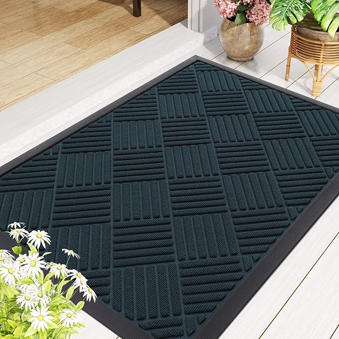 Smiry Front Door Mat Outside Entrance, Heavy Duty Outdoor Indoor Mat, Natural Rubber Doormat, Non Slip, Trap Dirt and Moisture, Easy Clean, Low Profile Patio Porch Entryway Mat, 29.5x17, Lake Blue