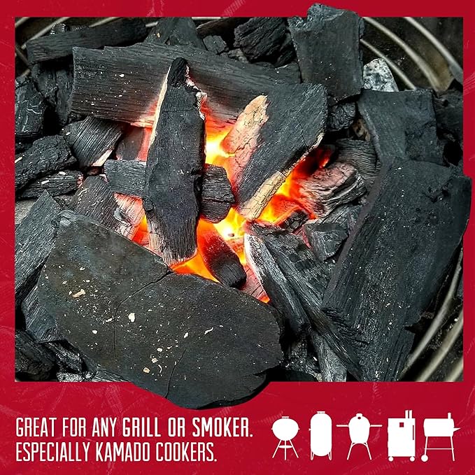 Rockwood Premium Hardwood Lump Charcoal – Oak, Hickory & Cherry Blend for Restaurant Quality Barbecue Smoking & Grilling – Smoky Flavor BBQ, Clean Burning for Kettle & Kamado Grills – 20lbs (6 Packs)