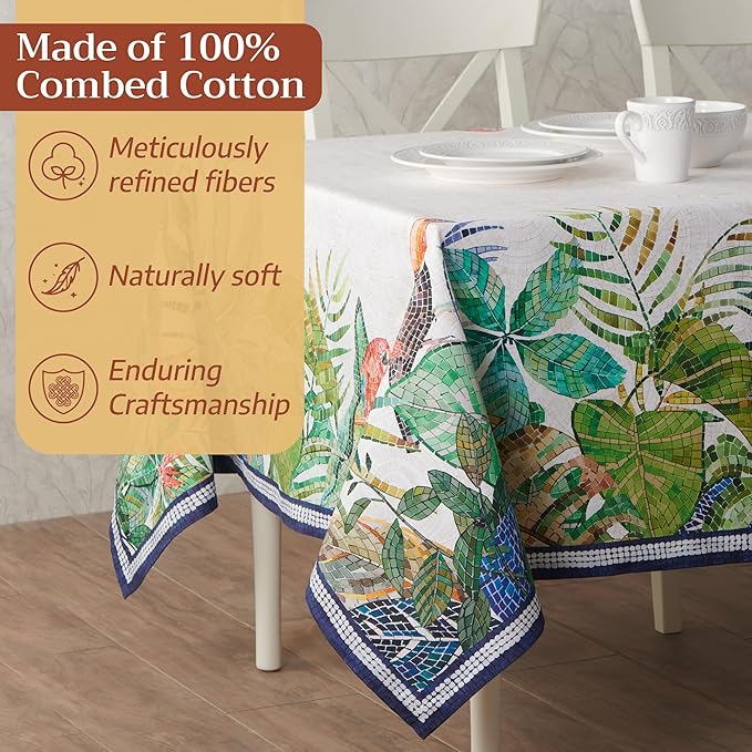 Maison d' Hermine Premium Table Cloth Rectangle Table 100% Combed Cotton 140 x 70 Inches Tablecloth Reusable Decorative for Dining Room, Farmhouse, Home, Party, Festive & Wedding - Mosaic